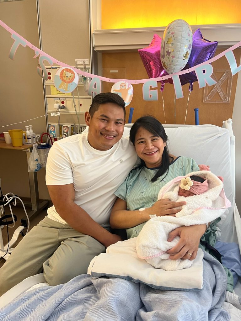 Proud parents Rhea and Patrick pictured with WPSHC's first baby of 2026, Izzy Belle.